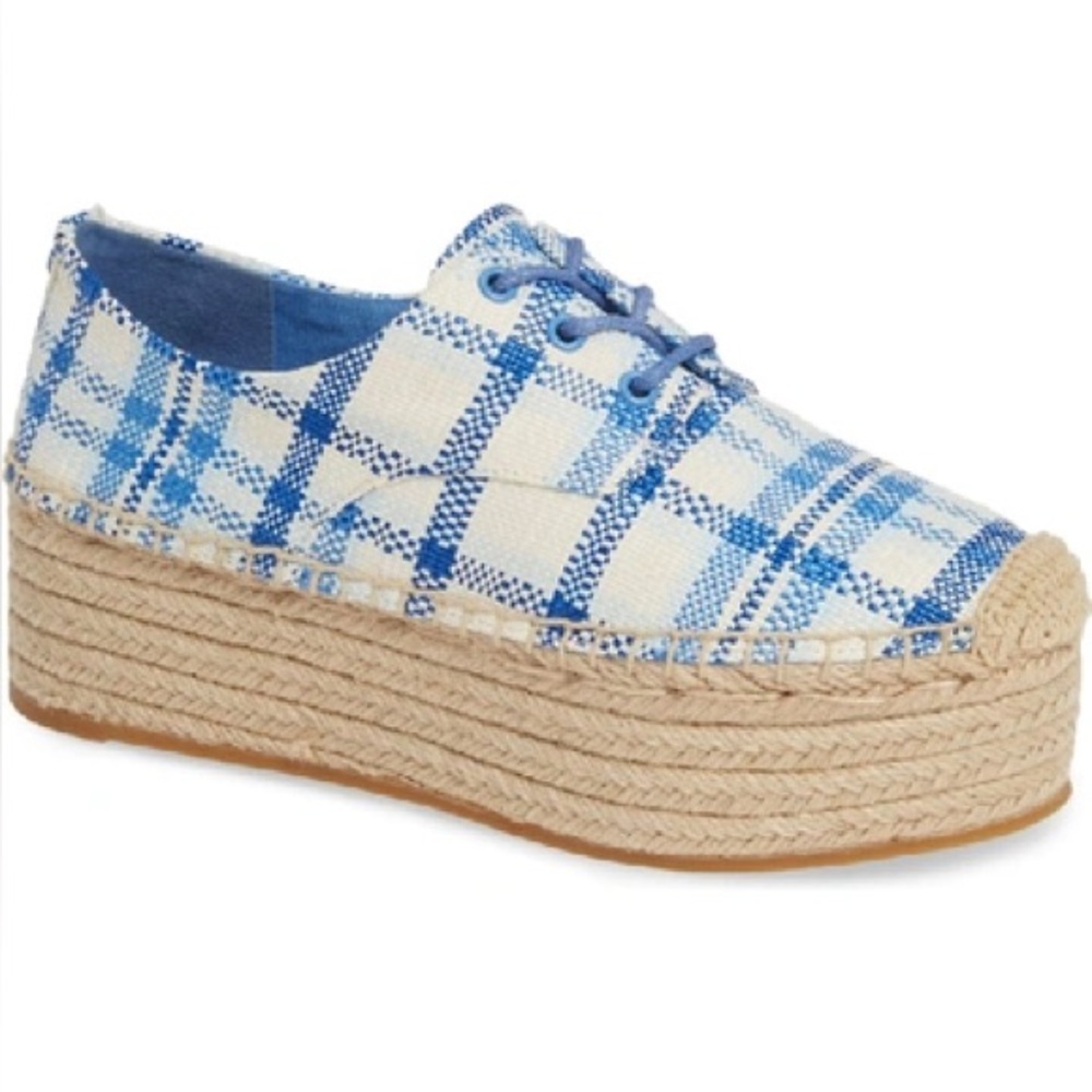 NWT Tory Burch Florence Platform Espadrille in Blue Check
